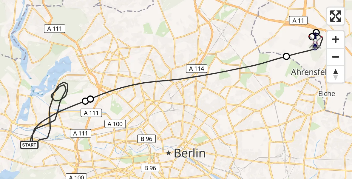 Flugroute Polizeihubschrauber Berlin - Ahrensfelde Hubschrauberlandeplatz, 09 Mai 2026, 09:56