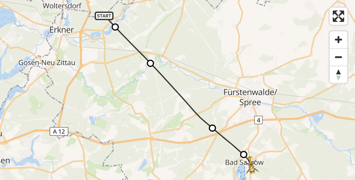 Flugroute Rettungshubschrauber Rüdersdorf bei Berlin - Bad Saarow, 09 Mai 2026, 10:06
