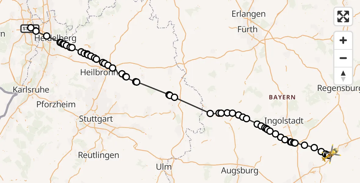 Flugroute Rettungshubschrauber Ludwigshafen Accident Hospital - Wang, 09 Mai 2026, 10:12