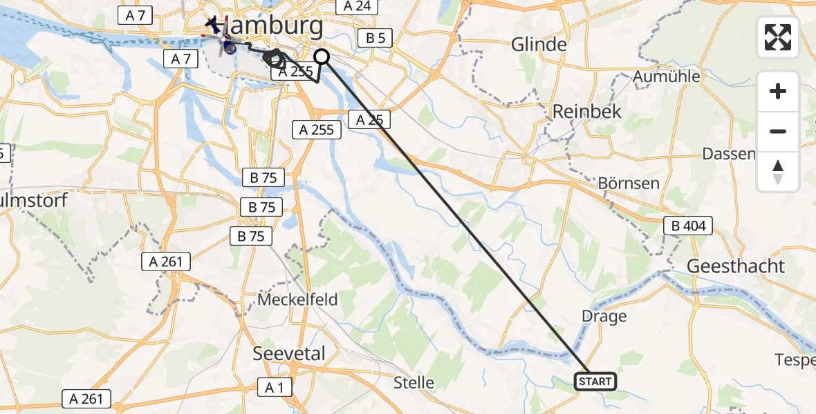Flugroute Polizeihubschrauber Winsen (Luhe) - Hamburg, 09 Mai 2026, 10:29
