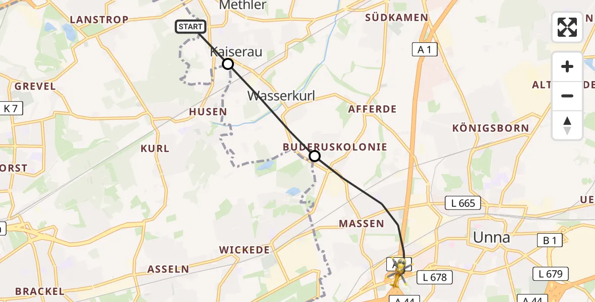 Flugroute Rettungshubschrauber Dortmund - Unna, 09 Mai 2026, 10:31