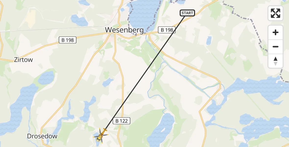 Flugroute Rettungshubschrauber Wesenberg - Wustrow, 09 Mai 2026, 10:33