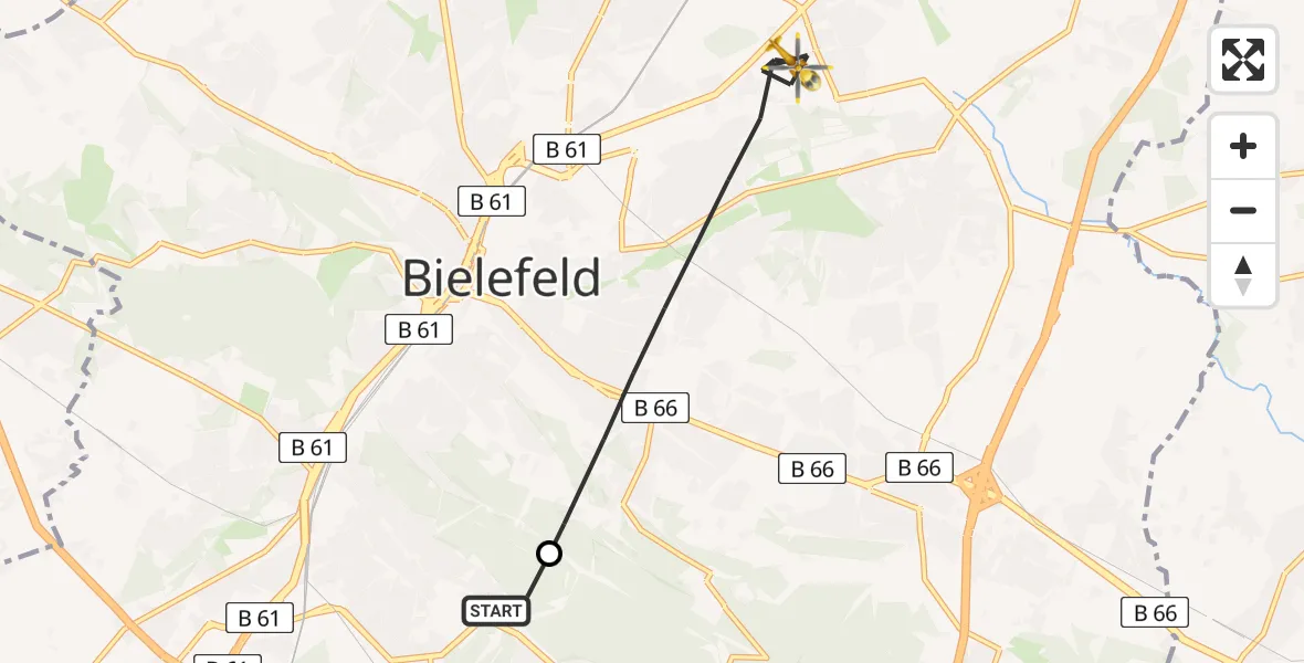 Flugroute Rettungshubschrauber Luftrettungszentrum Bielefeld - Bielefeld, 09 Mai 2026, 10:37