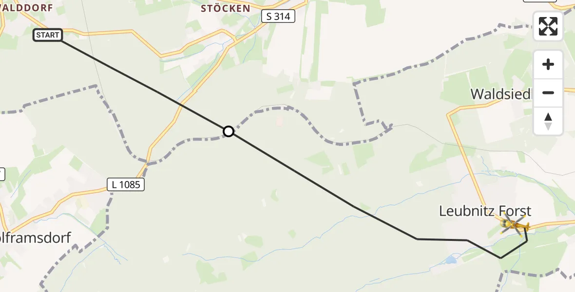 Flugroute Rettungshubschrauber Langenbernsdorf - Werdau, 09 Mai 2026, 10:38