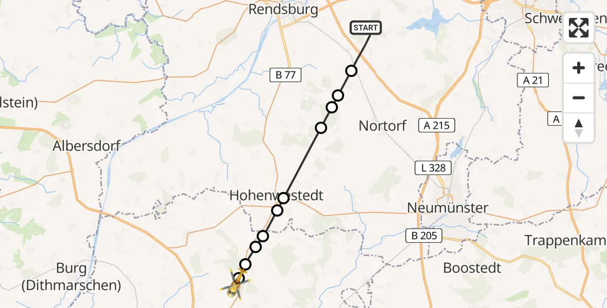 Flugroute Rettungshubschrauber Emkendorf - Itzehoe Hungriger Wolf Flugplatz, 09 Mai 2026, 10:45