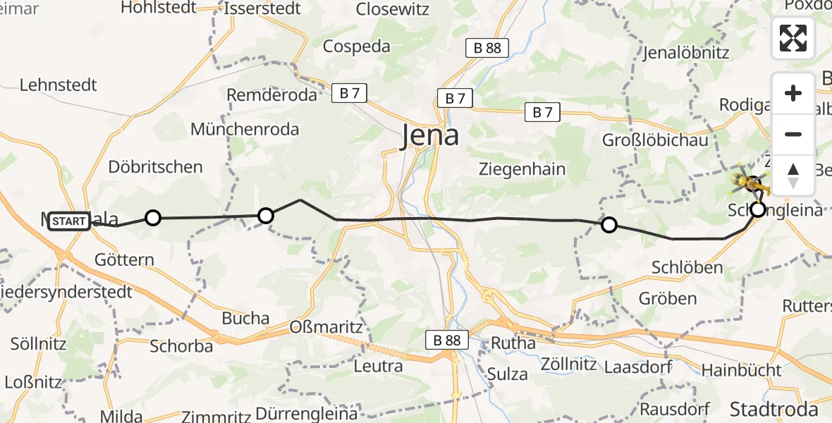 Flugroute Rettungshubschrauber Magdala - Jena-Schöngleina Flugplatz, 09 Mai 2026, 10:56