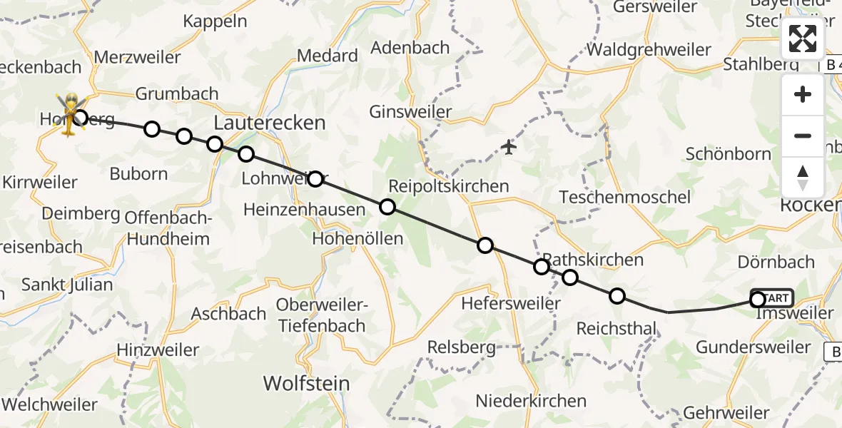 Flugroute Rettungshubschrauber Imsweiler UL - Homberg, 09 Mai 2026, 10:57