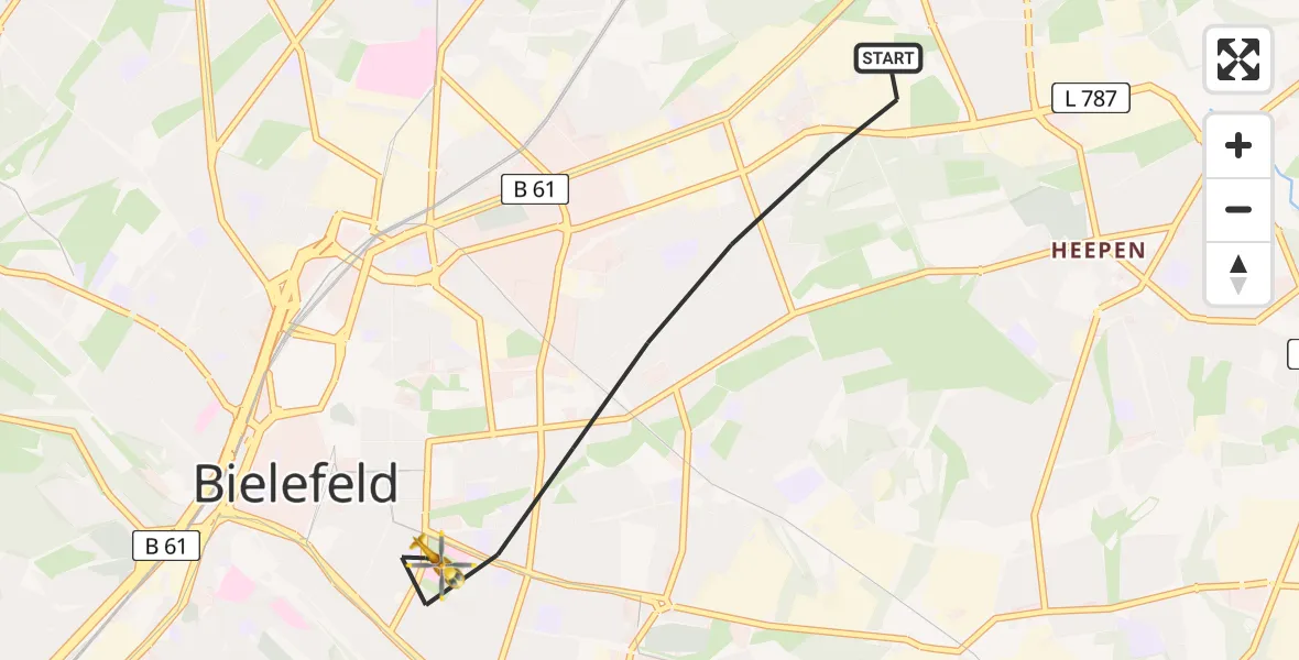 Flugroute Rettungshubschrauber Bielefeld - Bielefeld, 09 Mai 2026, 11:04