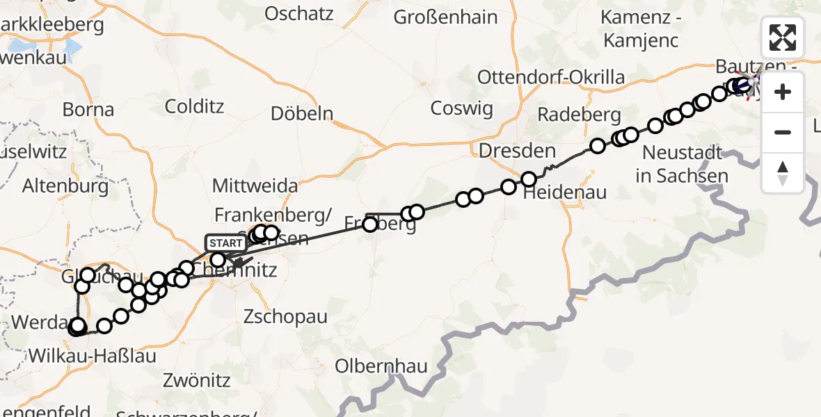 Flugroute Polizeihubschrauber Chemnitz - Bautzen, 09 Mai 2026, 11:12