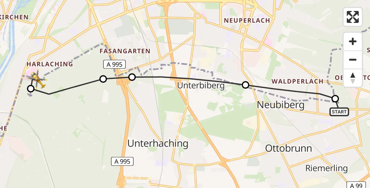 Flugroute Rettungshubschrauber Neubiberg - ADAC Air Rescue Center Hubschrauberlandeplatz (Christoph 1), 09 Mai 2026, 11:14