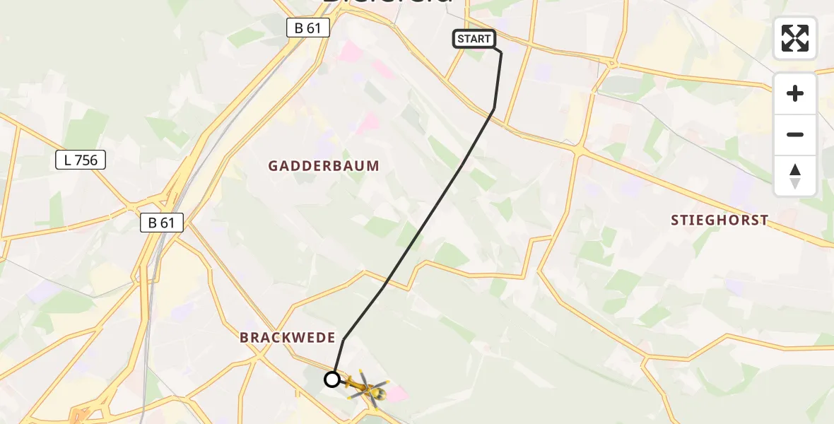 Flugroute Rettungshubschrauber Bielefeld - Luftrettungszentrum Bielefeld, 09 Mai 2026, 11:28