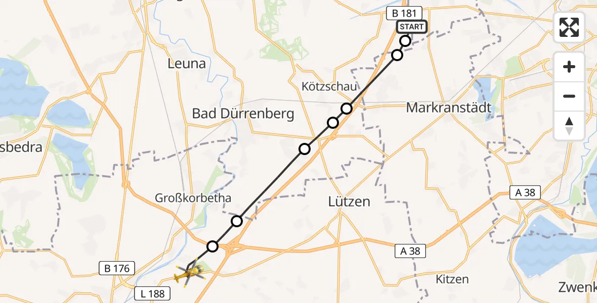 Flugroute Rettungshubschrauber Schkeuditz - Lützen, 09 Mai 2026, 11:29