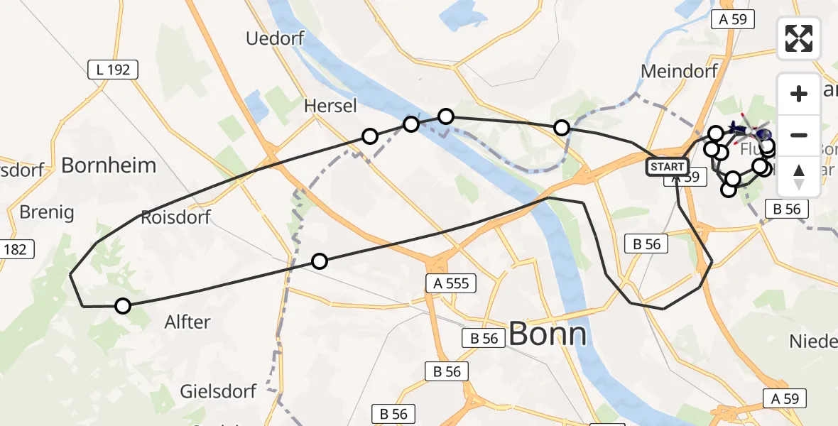 Flugroute Polizeihubschrauber Bonn - Sankt Augustin, 09 Mai 2026, 11:38