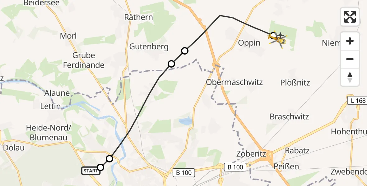 Flugroute Rettungshubschrauber Halle (Saale) University Hospital - Halle-Oppin Flugplatz, 09 Mai 2026, 11:44
