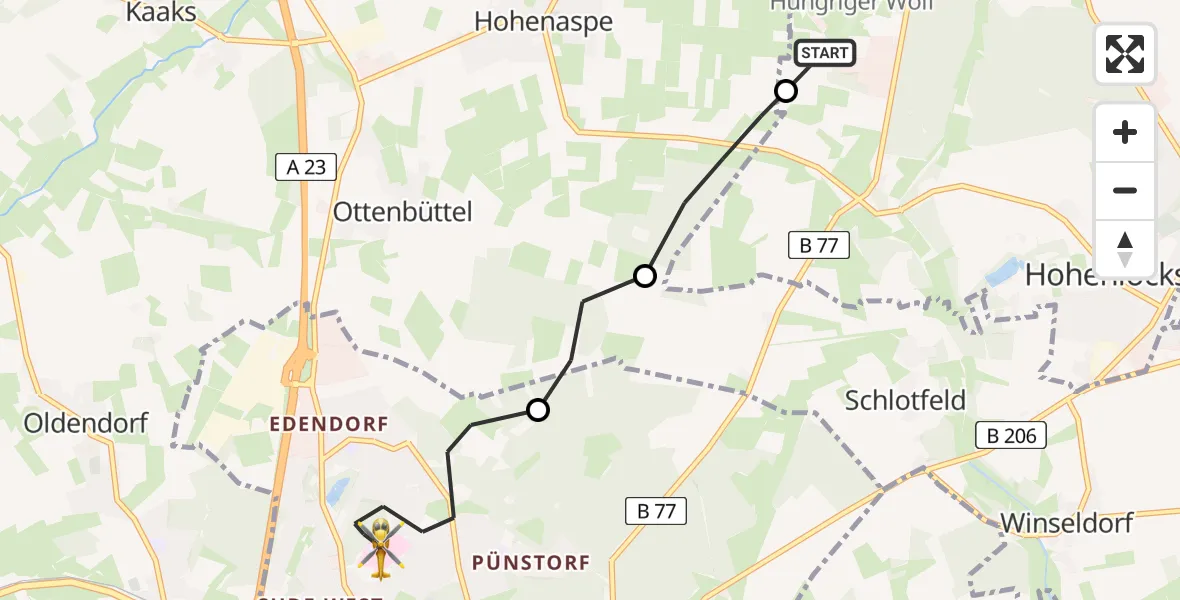 Flugroute Rettungshubschrauber Hohenlockstedt - Itzehoe, 09 Mai 2026, 11:51