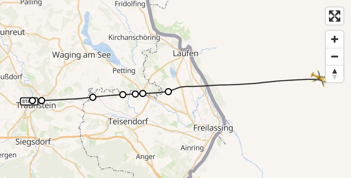 Flugroute Rettungshubschrauber Traunstein Hospital - Saaldorf-Surheim, 09 Mai 2026, 11:52
