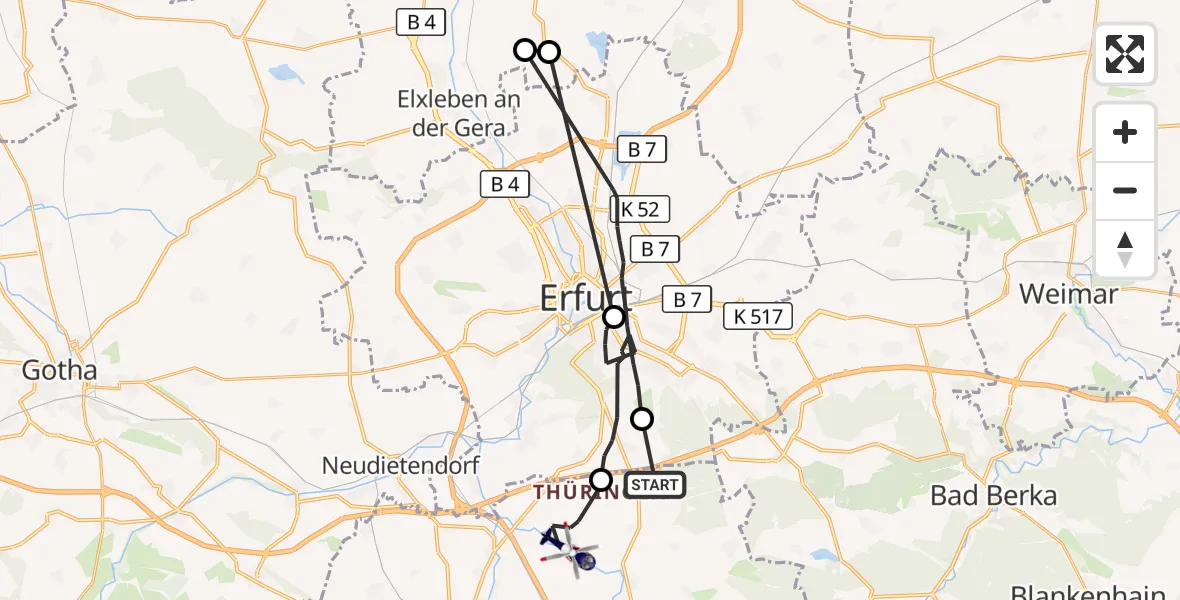 Flugroute Polizeihubschrauber Amt Wachsenburg - Amt Wachsenburg, 09 Mai 2026, 11:53