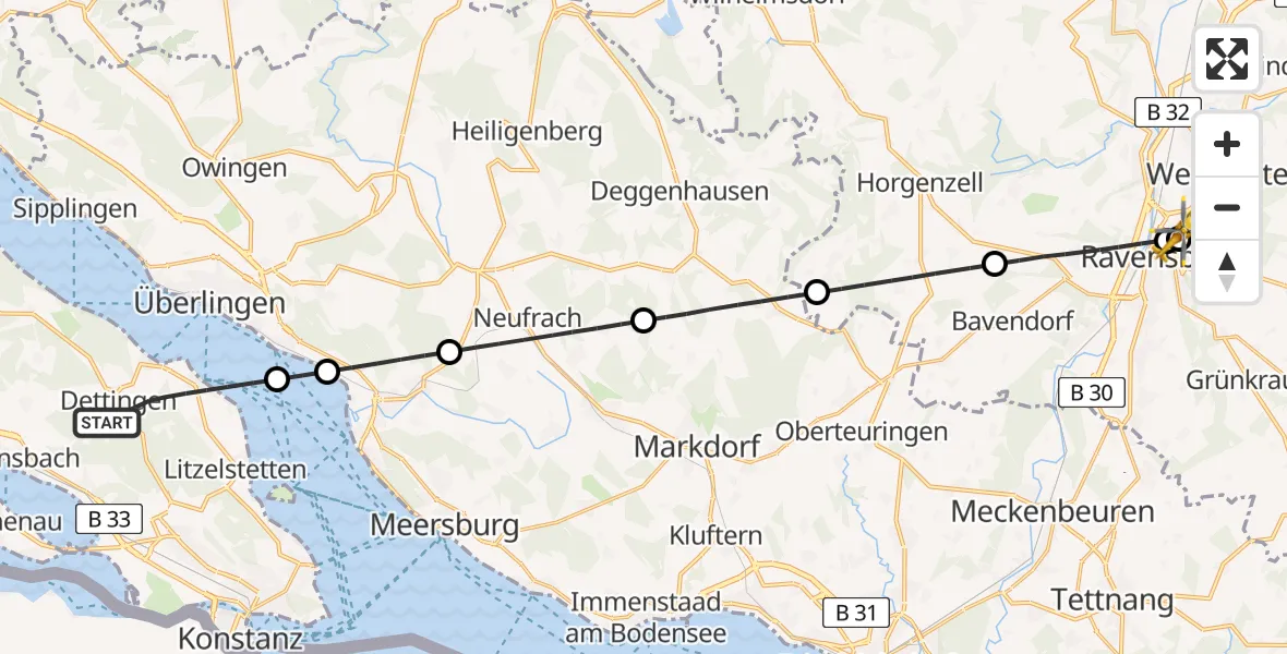 Flugroute Rettungshubschrauber Konstanz - Sankt Elisabeth Hospital, 09 Mai 2026, 11:58