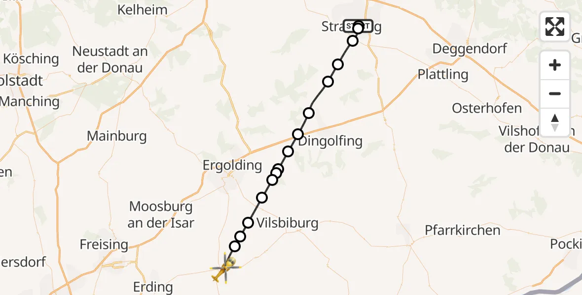 Flugroute Rettungshubschrauber Sankt Elisabeth Hospital Straubing - Taufkirchen (Vils), 09 Mai 2026, 12:06