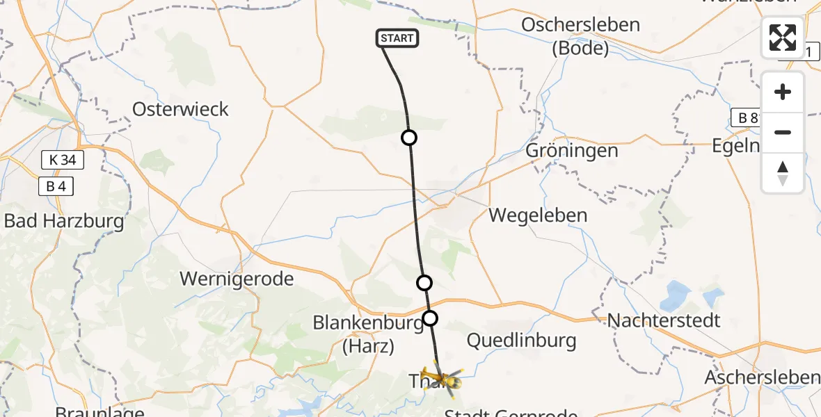 Flugroute Rettungshubschrauber Huy - Thale, 09 Mai 2026, 12:13