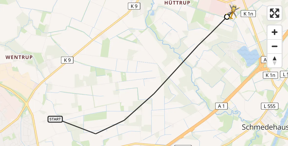 Flugroute Ambulanzhubschrauber Greven - Christoph  Westfalen-ADAC, 09 Mai 2026, 12:32