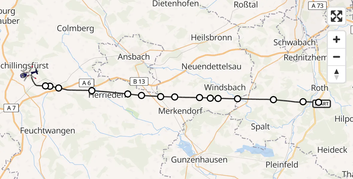 Flugroute Polizeihubschrauber Flugplatz Roth - Dombühl, 09 Mai 2026, 12:41