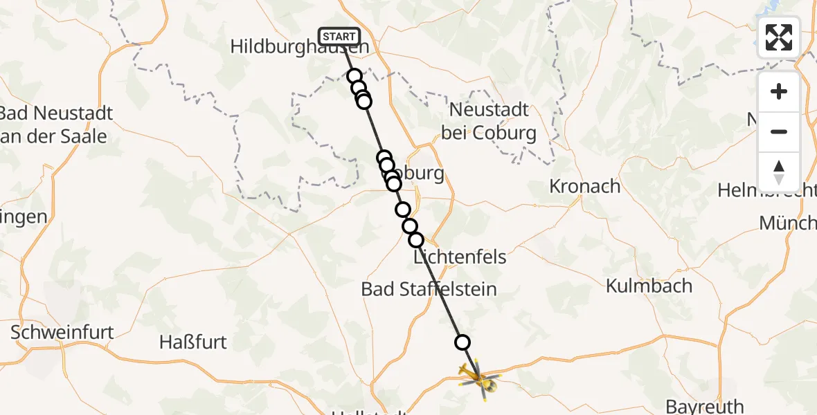 Flugroute Rettungshubschrauber Hildburghausen - Scheßlitz, 09 Mai 2026, 12:46