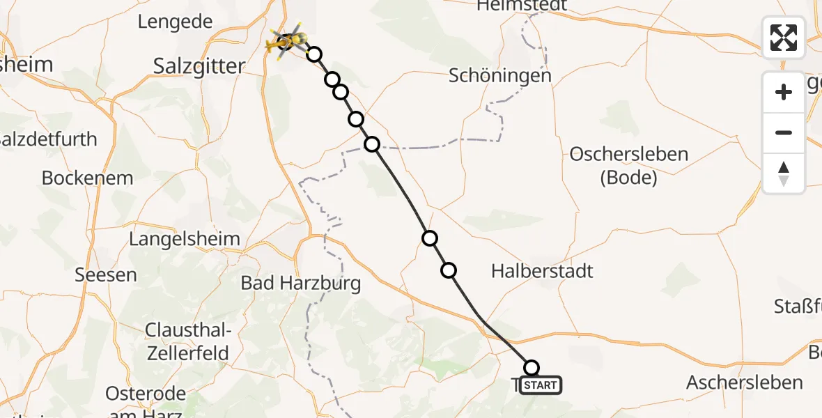 Flugroute Rettungshubschrauber Thale - Wolfenbüttel Municipal Hospital Heliport (Christoph 30), 09 Mai 2026, 12:56
