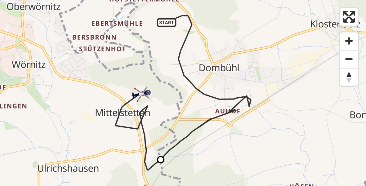 Flugroute Polizeihubschrauber Dombühl - Wörnitz, 09 Mai 2026, 13:17