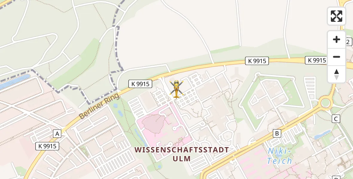 Flugroute Rettungshubschrauber Ulm Military Hospital Emergency - Ulm Military Hospital Emergency, 09 Mai 2026, 13:36