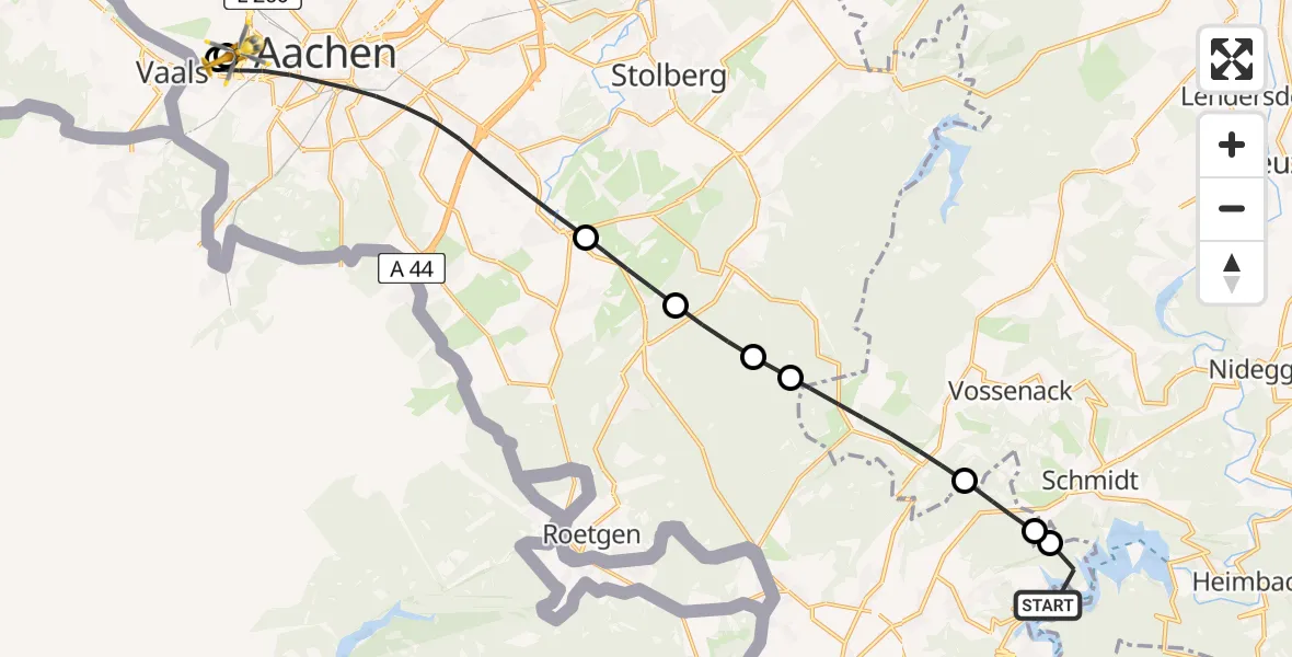 Flugroute Rettungshubschrauber Simmerath - Aachen Hospital, 09 Mai 2026, 13:37