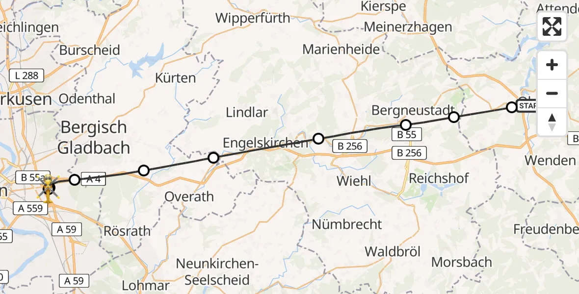 Flugroute Ambulanzhubschrauber Olpe - Merheim Hospital, 09 Mai 2026, 13:54