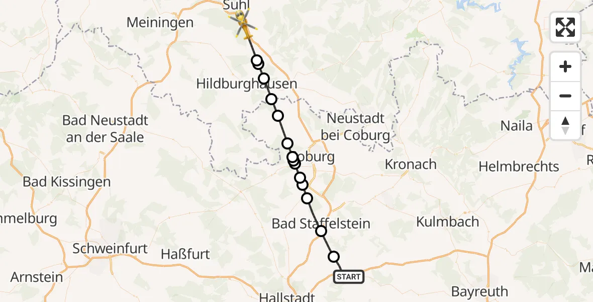 Flugroute Rettungshubschrauber Scheßlitz - Schleusingen, 09 Mai 2026, 14:01