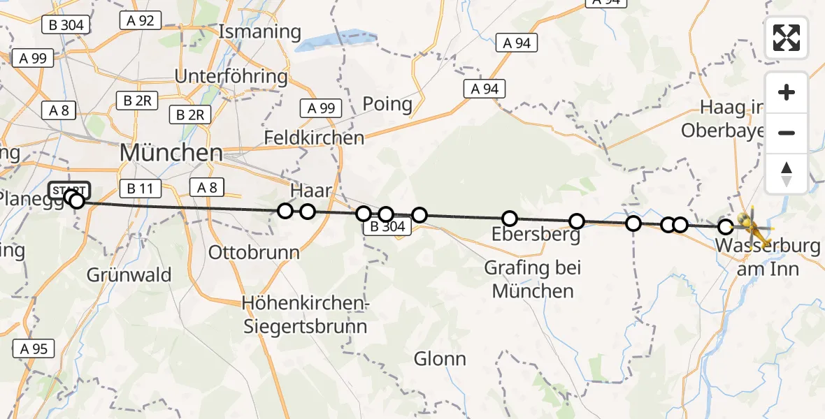 Flugroute Rettungshubschrauber DRF Air Rescue München Hubschrauberlandeplatz - Soyen, 09 Mai 2026, 14:21