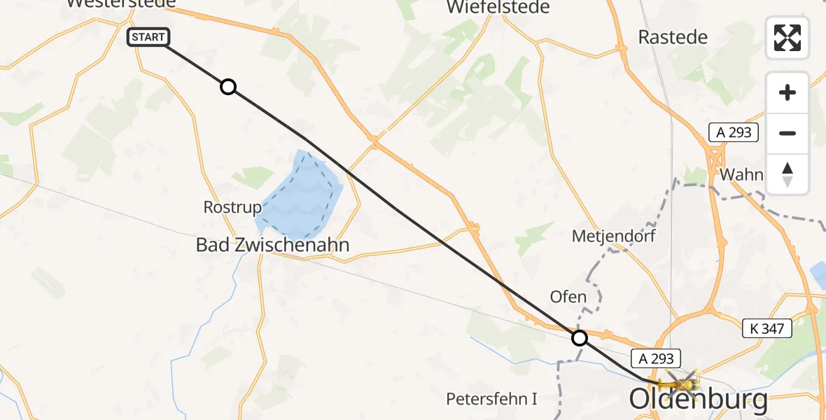 Flugroute Rettungshubschrauber Westerstede - Oldenburg (Oldb), 09 Mai 2026, 14:24