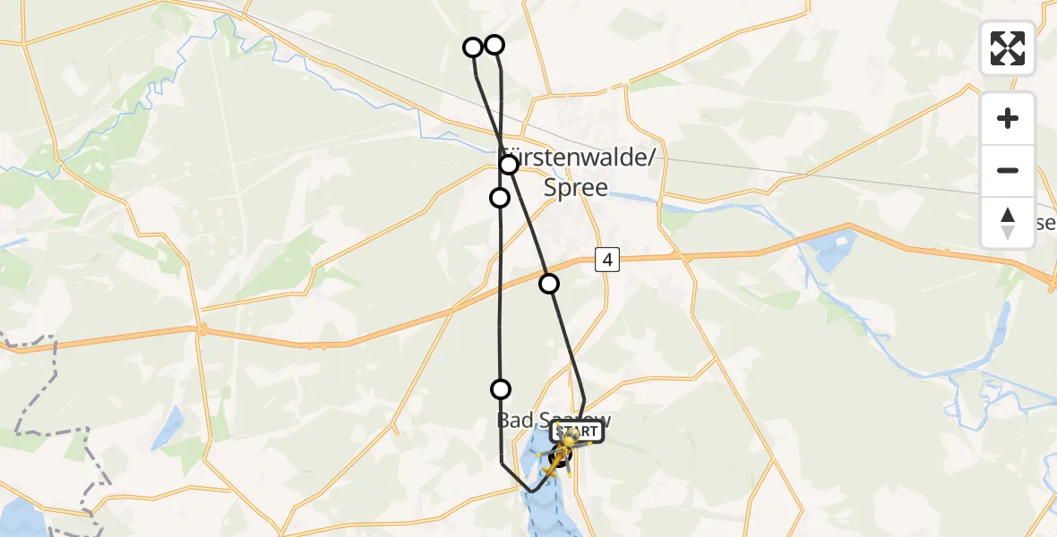 Flugroute Rettungshubschrauber Bad Saarow - Bad Saarow Hospital, 09 Mai 2026, 14:32