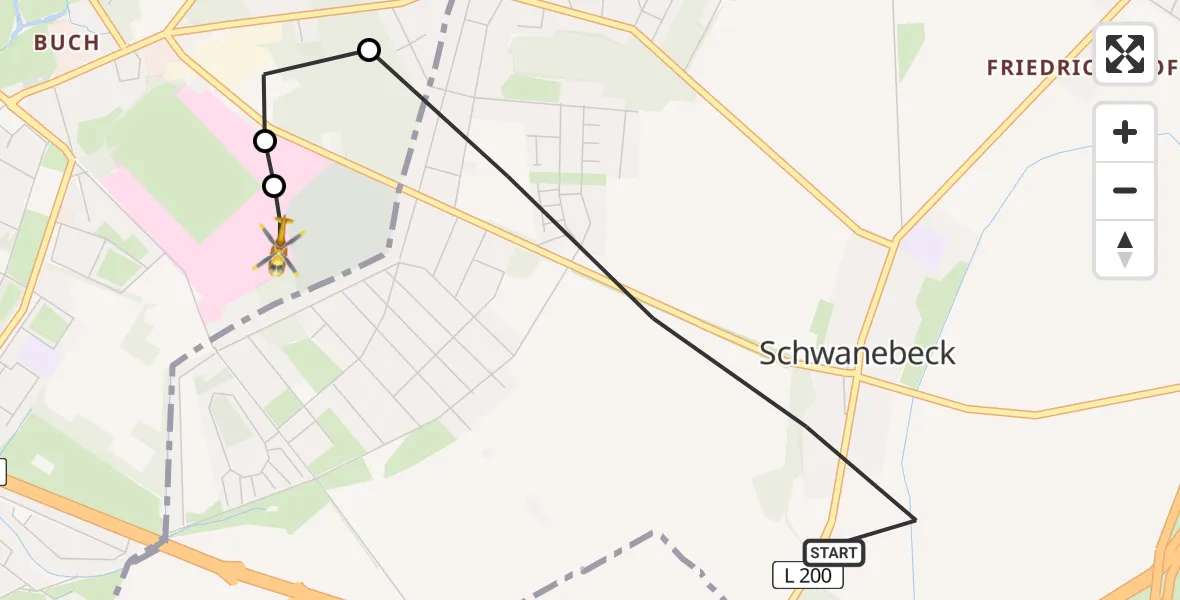 Flugroute Rettungshubschrauber Panketal - Helios Clinic Berlin-Buch, 09 Mai 2026, 14:37