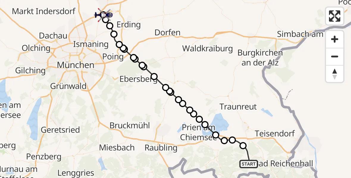 Flugroute Polizeihubschrauber Ruhpolding - München Flughafen, 09 Mai 2026, 14:44