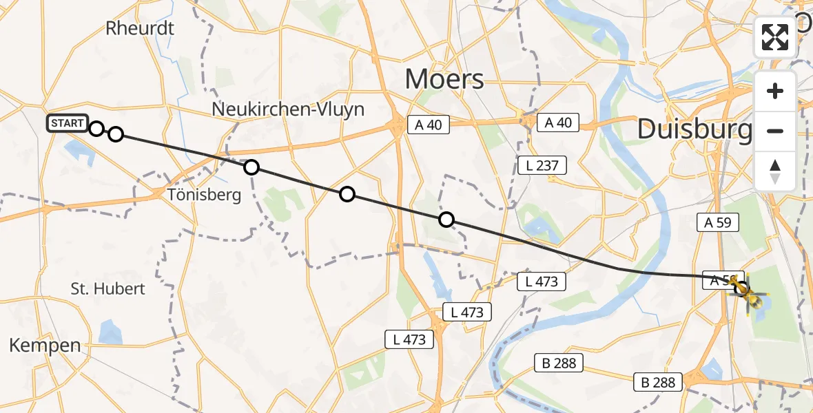 Flugroute Rettungshubschrauber Kerken - Duisburg Air Rescue Hubschrauberlandeplatz (Christoph 9), 09 Mai 2026, 14:46