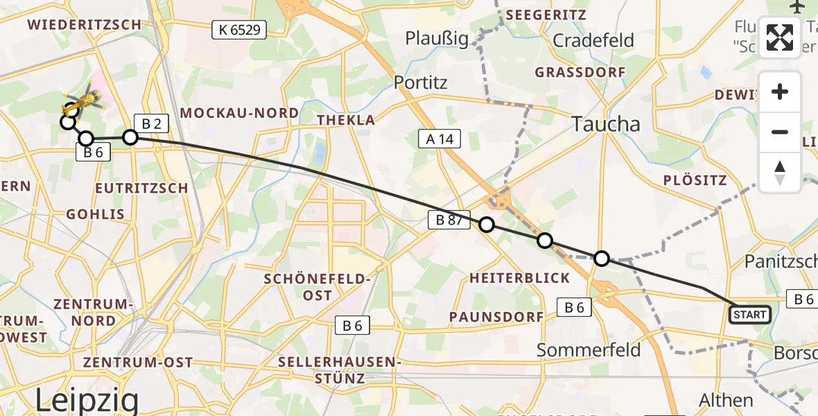 Flugroute Rettungshubschrauber Borsdorf - Sankt Georg Hospital Leipzig Reserve, 09 Mai 2026, 15:14