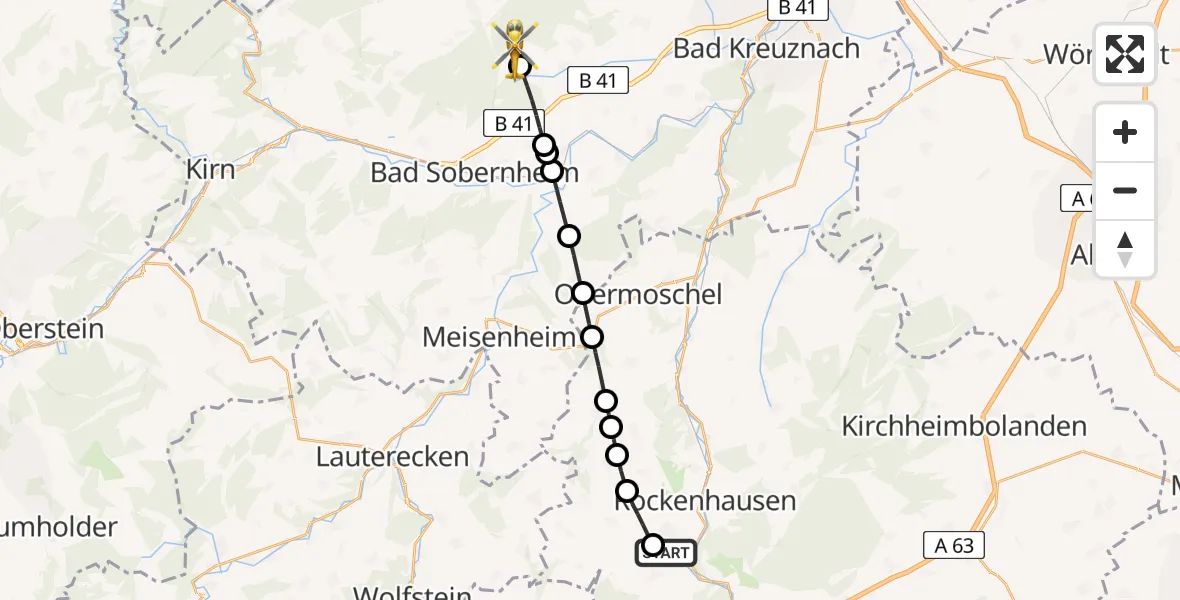Flugroute Rettungshubschrauber Imsweiler UL - Bockenau, 09 Mai 2026, 15:18