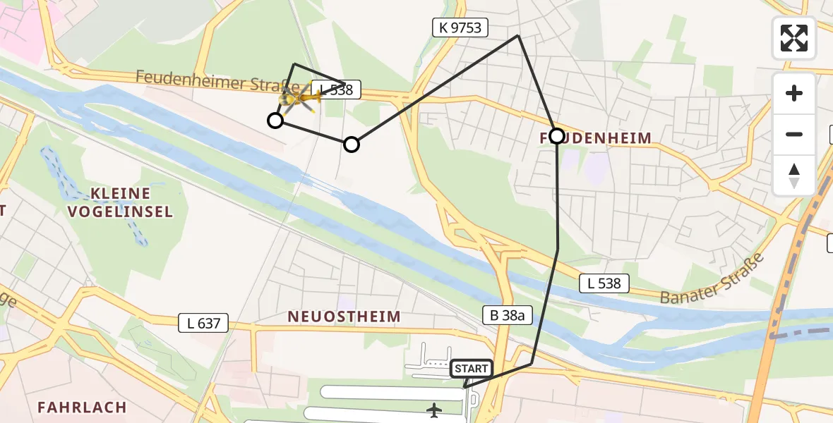 Flugroute Rettungshubschrauber Mannheim-City Flughafen - Mannheim, 09 Mai 2026, 15:19