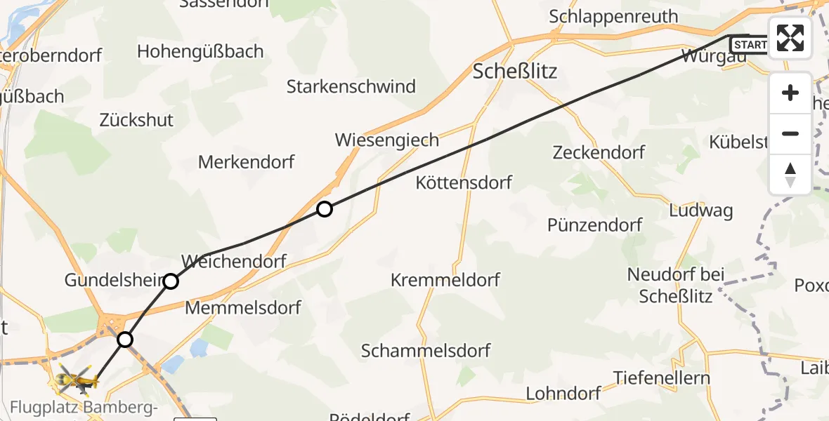 Flugroute Rettungshubschrauber Scheßlitz - Bamberg-Breitenau Flugplatz, 09 Mai 2026, 15:24