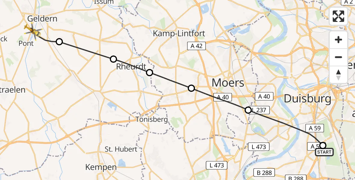 Flugroute Rettungshubschrauber Duisburg Air Rescue Hubschrauberlandeplatz (Christoph 9) - Geldern, 09 Mai 2026, 15:31