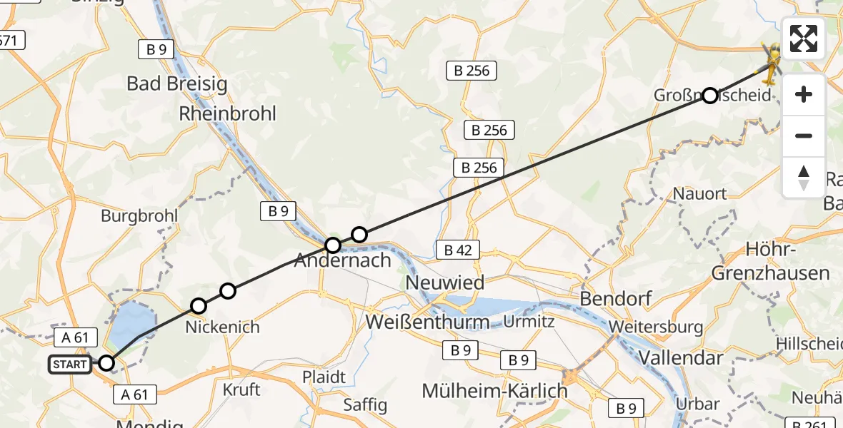 Flugroute Ambulanzhubschrauber Bell - Sessenhausen, 09 Mai 2026, 15:43