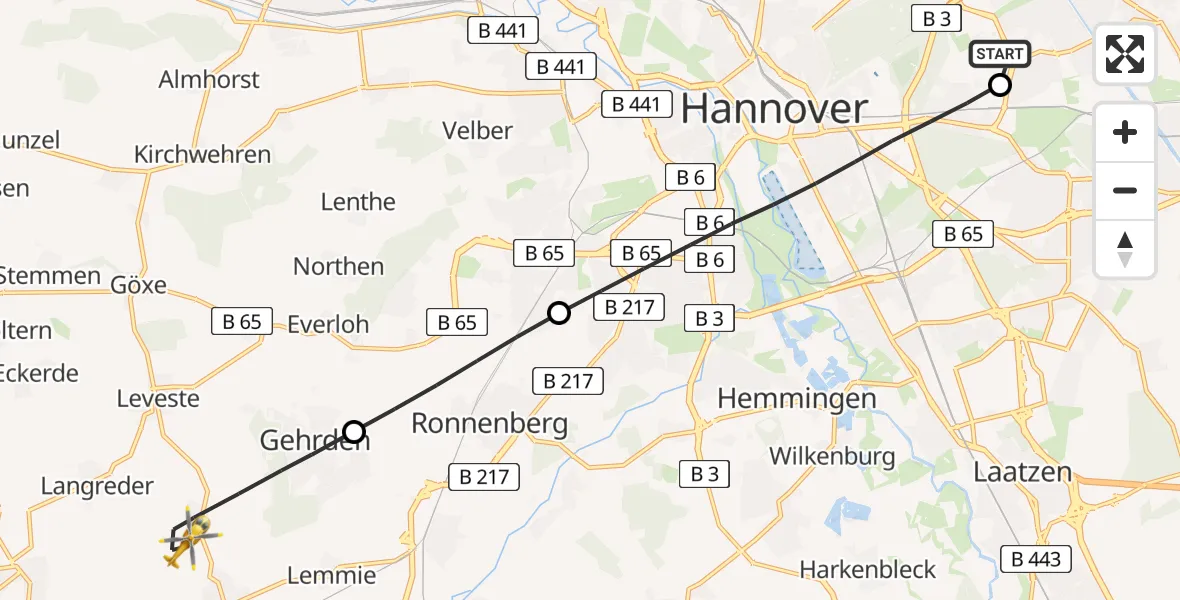 Flugroute Rettungshubschrauber Hannover Luftrettung Hubschrauberlandeplatz (Christoph 4) - Gehrden, 09 Mai 2026, 15:47