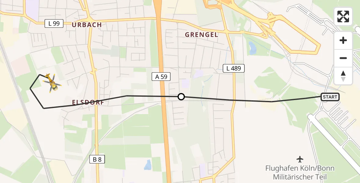 Flugroute Rettungshubschrauber Köln Bonn Flughafen - Köln, 09 Mai 2026, 15:50