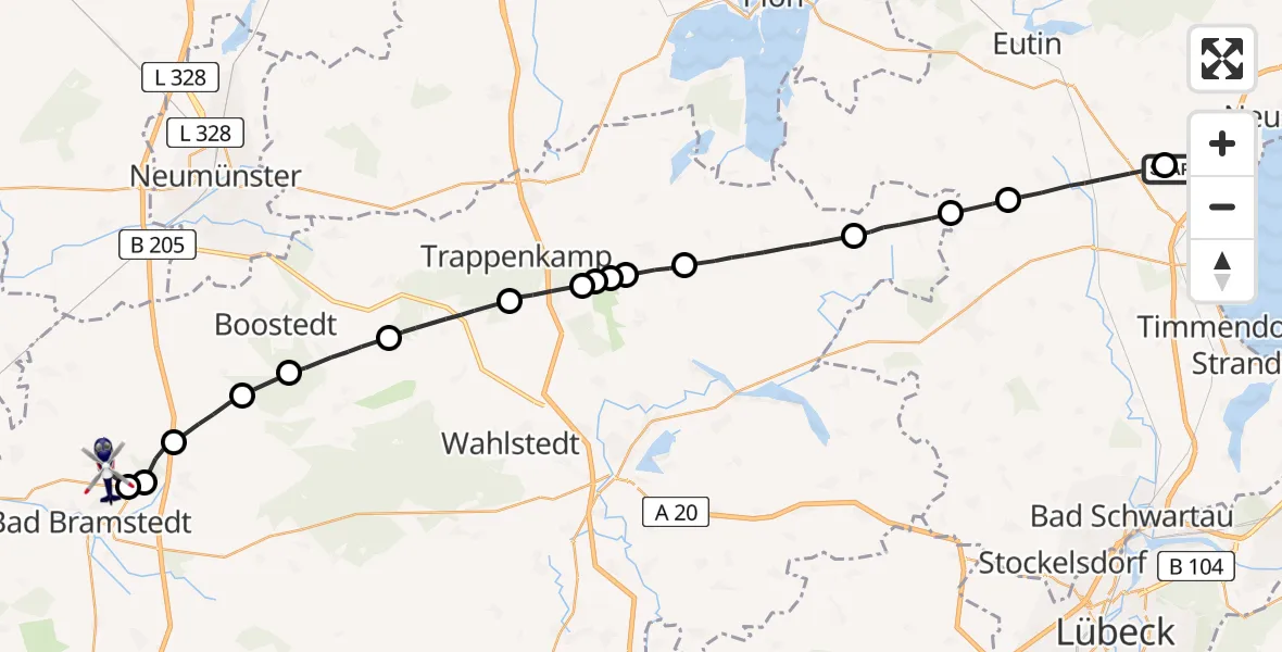 Flugroute Polizeihubschrauber Sierksdorf - Fuhlendorf, 09 Mai 2026, 15:52