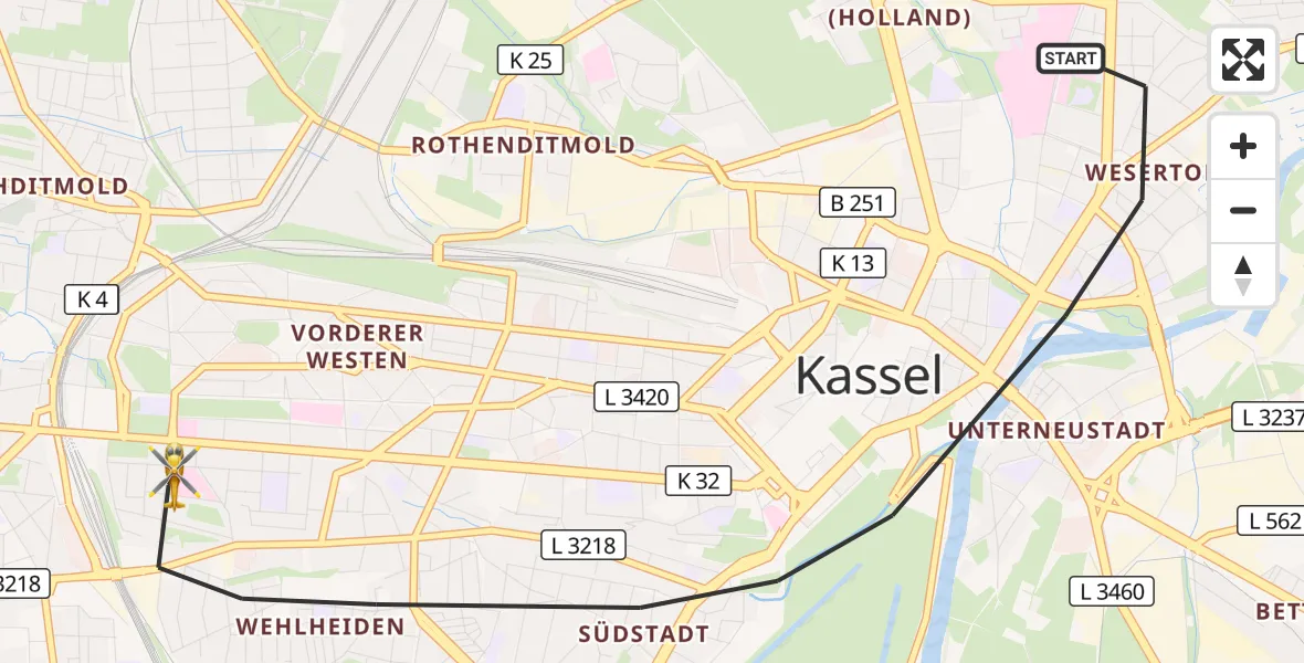 Flugroute Rettungshubschrauber Kassel - Kassel, 09 Mai 2026, 16:00