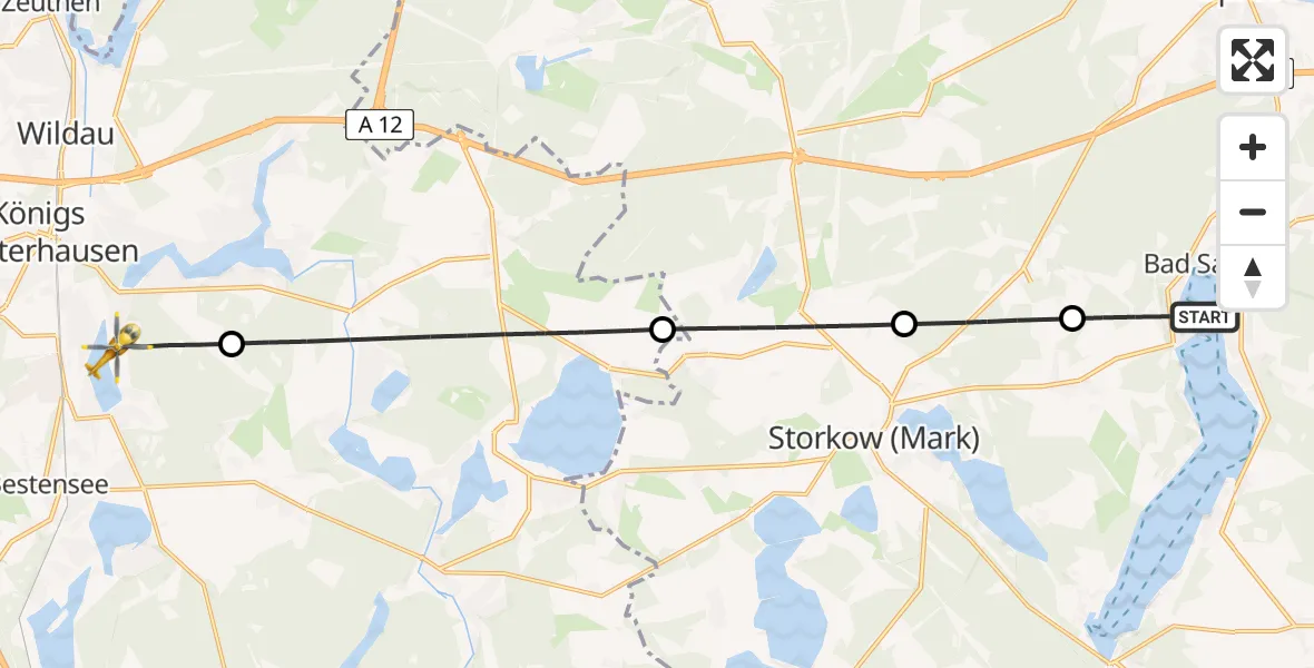Flugroute Rettungshubschrauber Bad Saarow - Königs Wusterhausen, 09 Mai 2026, 16:05
